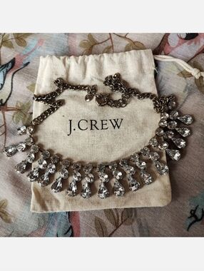 J. Crew Round Oval Teardrop Crystal Clear Rhinestones Gold Tone Bridal Necklace